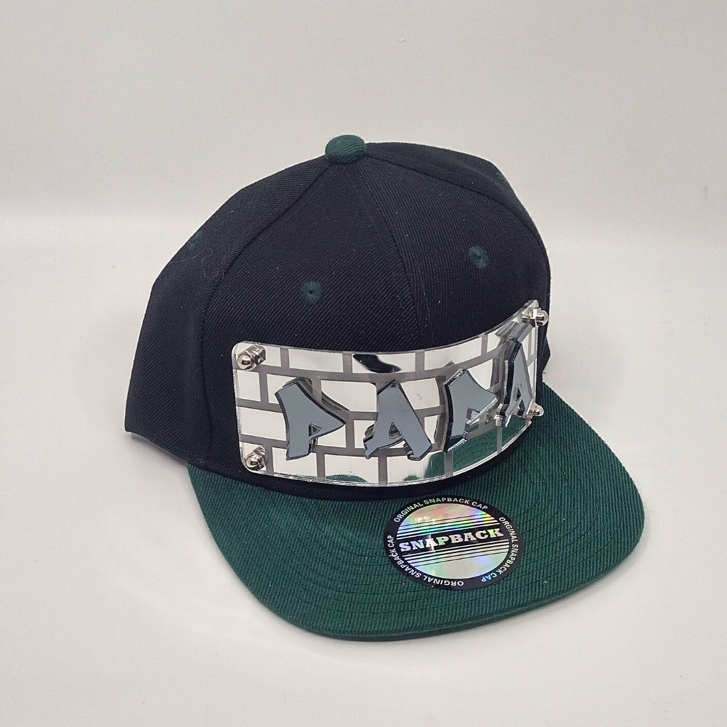 Black and Green Custom Snapback Hat, Laser Cut, Made to Order, Exclusive Creation