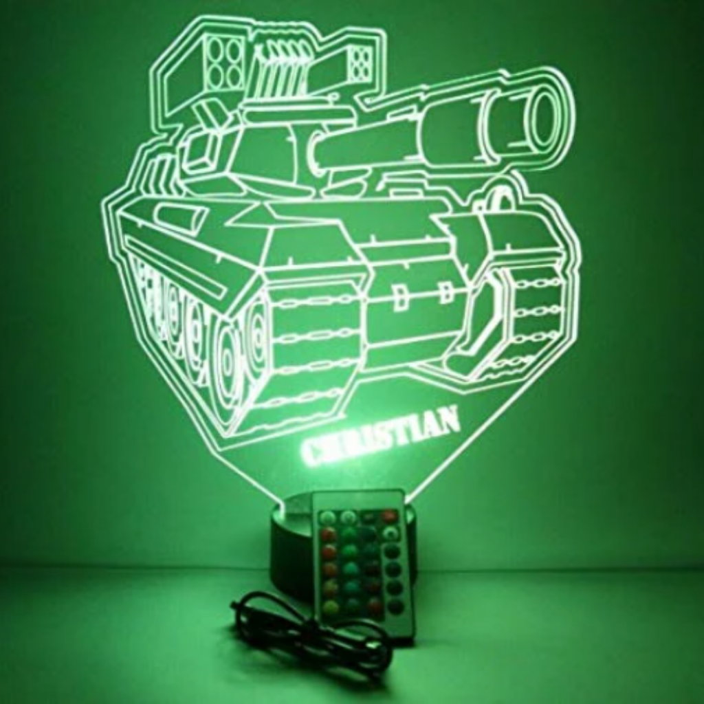 Armored Tank Military Vehicle LED Tabletop Night Light Up Lamp, 16 Color options with Remote