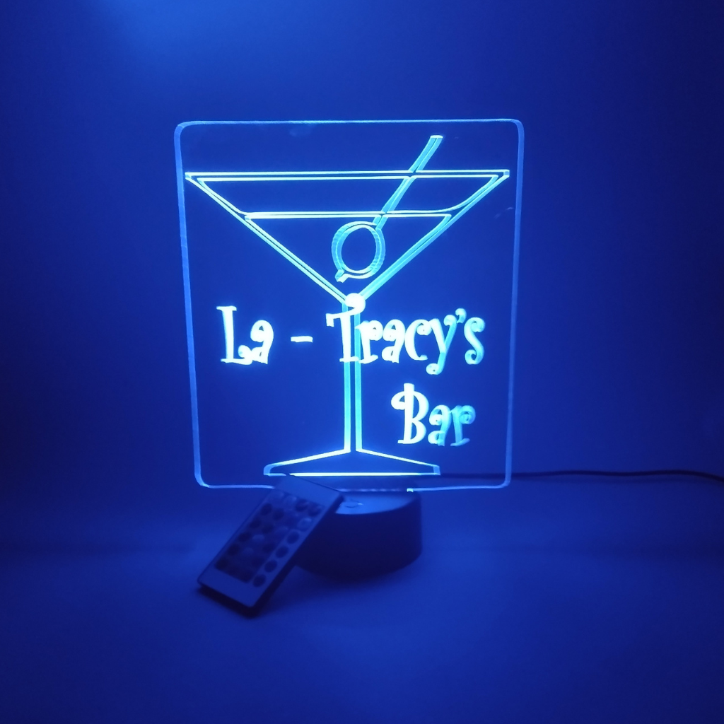 Martini Cocktail Glass Bar Sign, LED Tabletop Night Light Up Lamp, 16 Color options with Remote