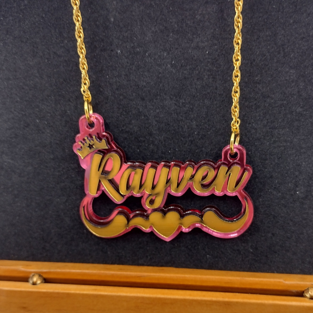 Heart and Swirl with Crown Custom Name Necklace