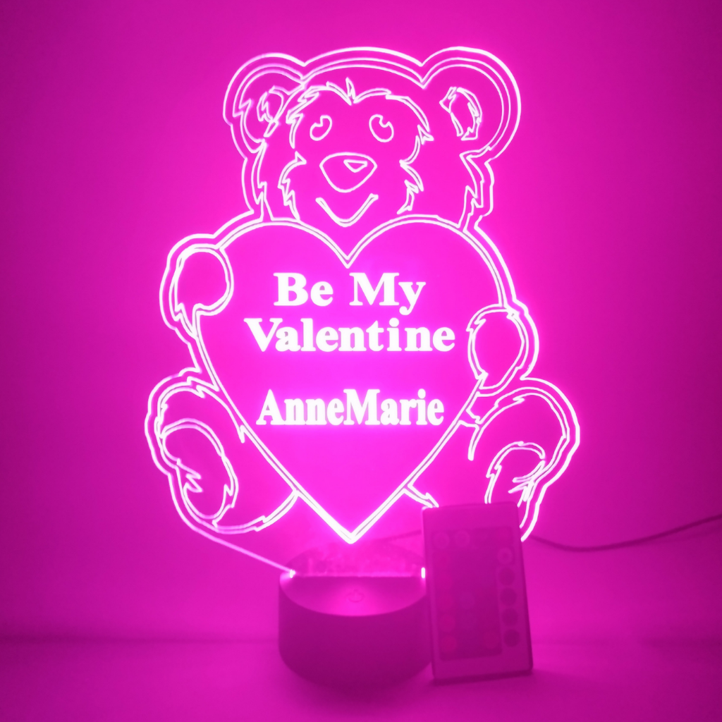 Be My Valentine Love Bear, LED Tabletop Night Light Up Lamp, 16 Color options with Remote