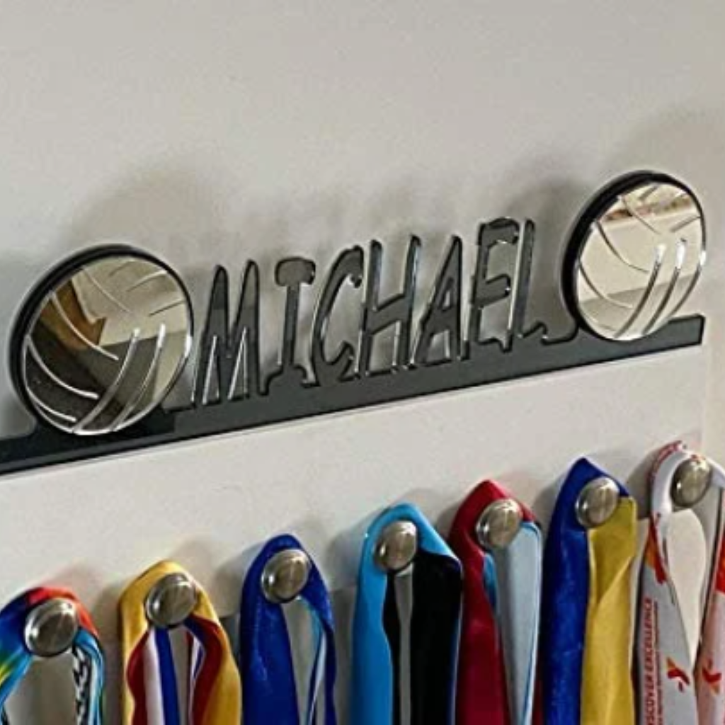 Volleyball Personalized Sports Medal Holder, Handmade Wall Organizer, Storage Space for Your Living Space