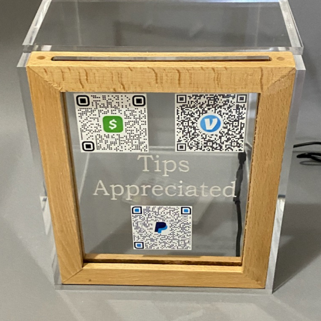 QR Code Tip Box or Donation Jar Personalized Free Engraved LED 16 Colors Changing 7"W x 8.5"H Container