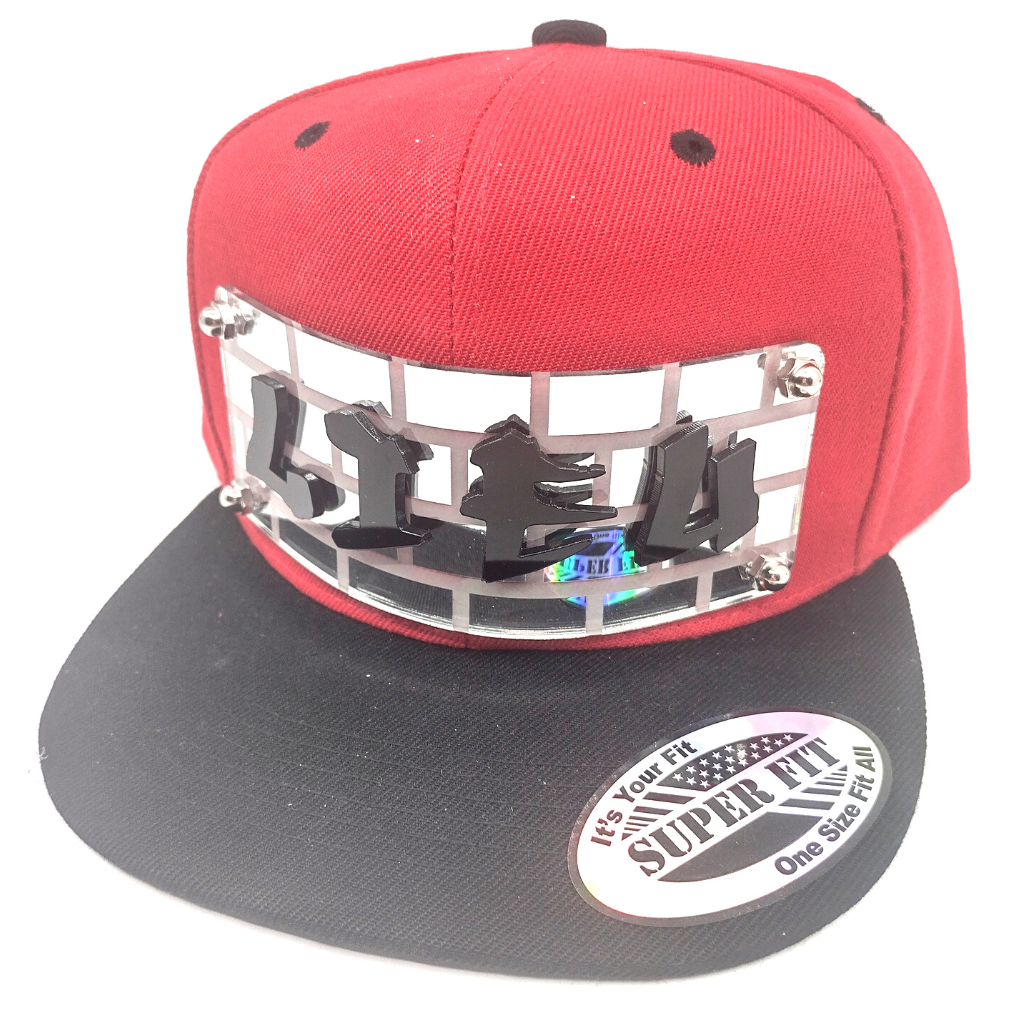 Red and Black Custom Snapback Hat, Laser Cut, Made to Order, Exclusive Creation
