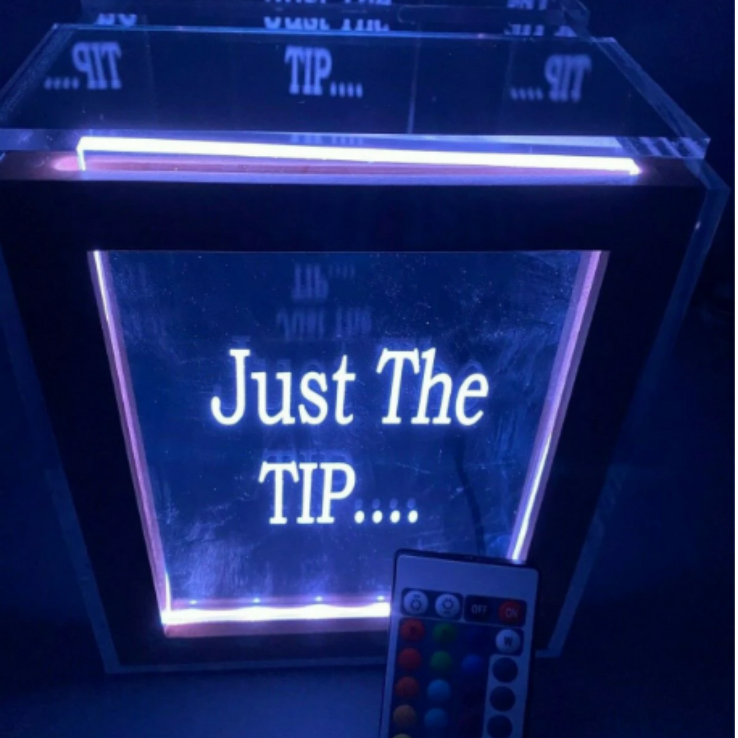 Tip Box Raffle Fund Raiser Donation Jar Fantastically Unique Eye Catching Personalized Engraved LED 16 Colors Changing 7"W x 8.5"H Container