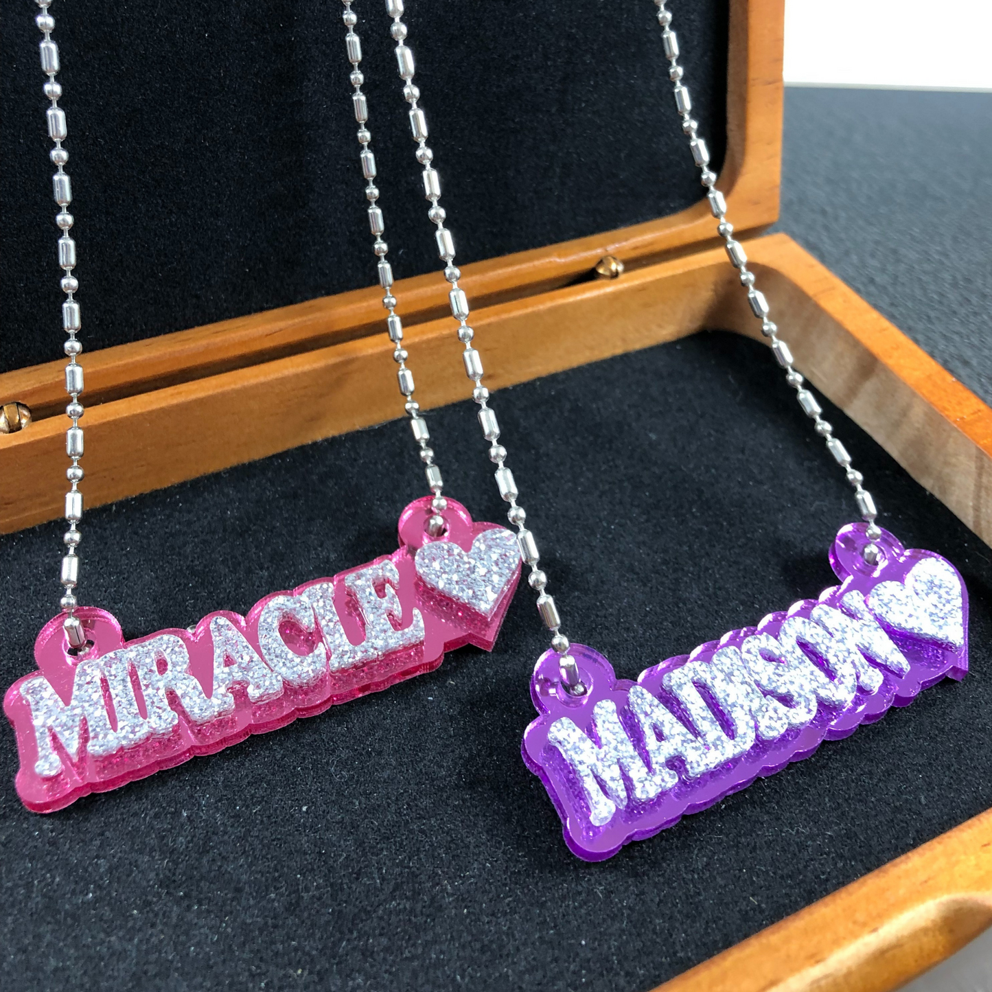 Custom Heart Name Necklace, Personalized Glitter Name Necklace