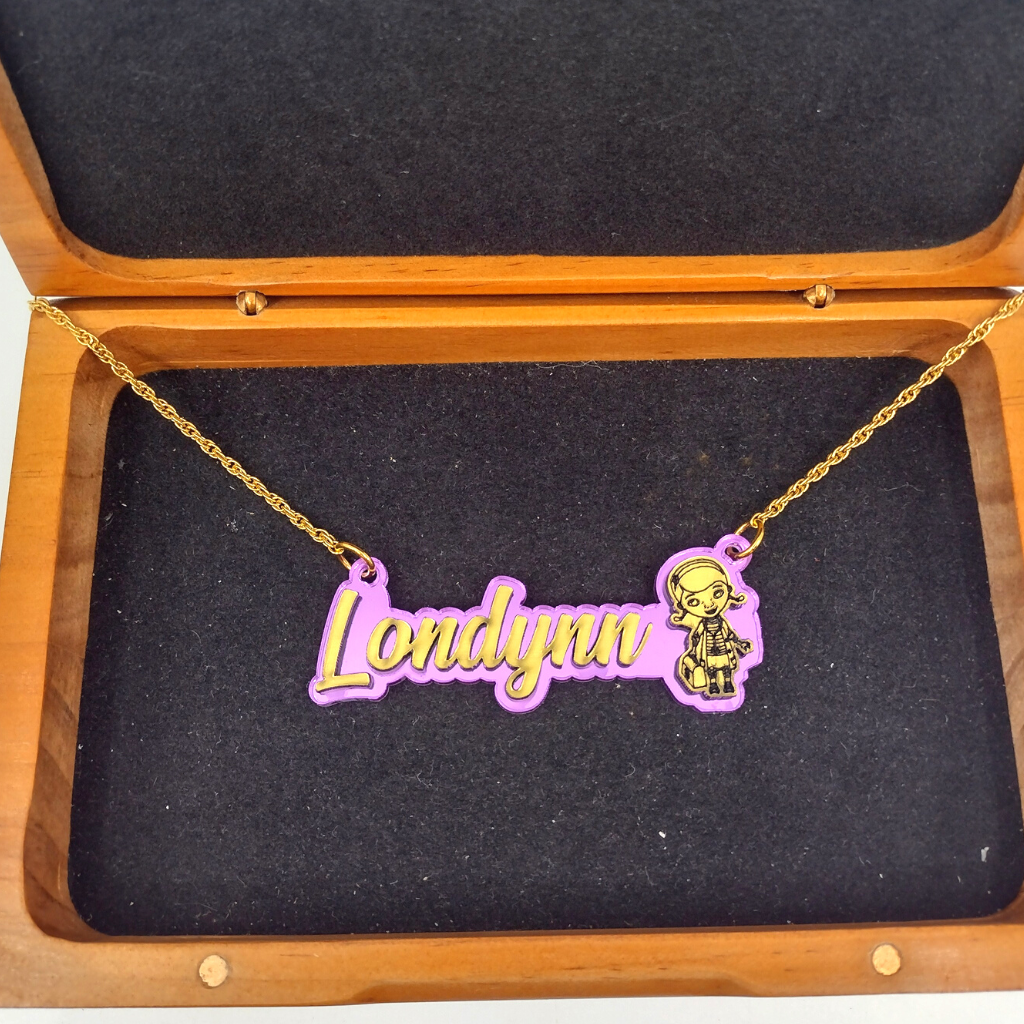 Custom Kid Doctor Character Name Necklace, Personalized Name and Background