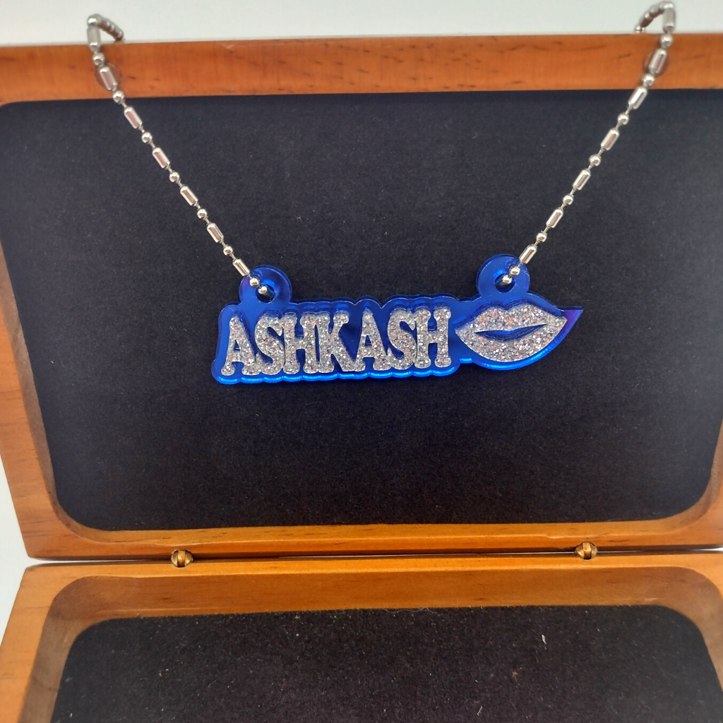 Custom Lips Name Necklace, Personalized Glitter Name Necklace