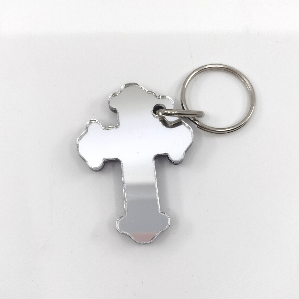 Custom Cross Keychain, Personalized Name or Saying and Background Color