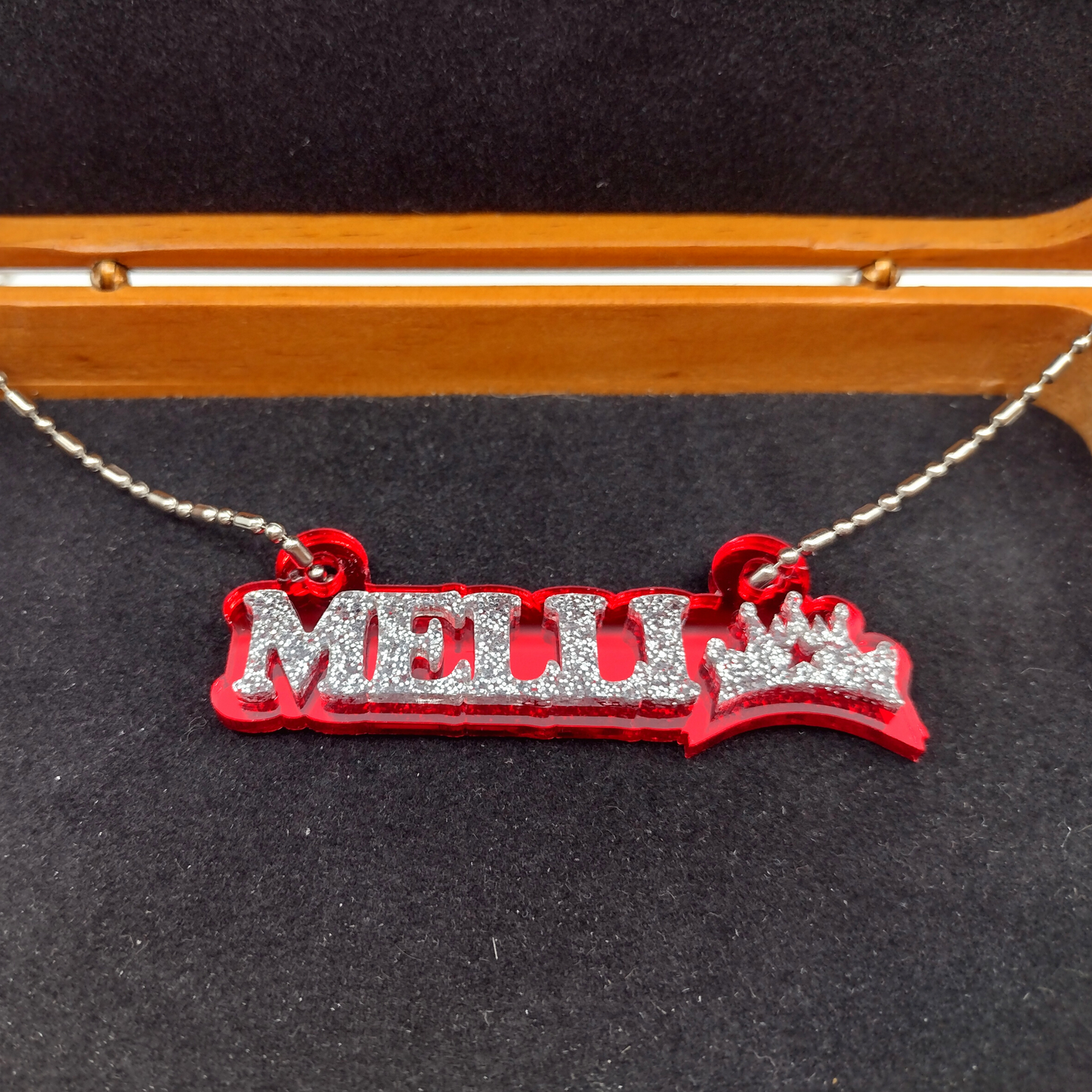 Custom Princess Crown Name Necklace, Personalized Glitter Name Necklace