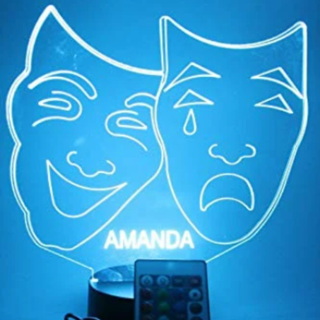 Comedy Tragedy Theater Masks LED Tabletop Night Light Up Lamp, 16 Color options with Remote