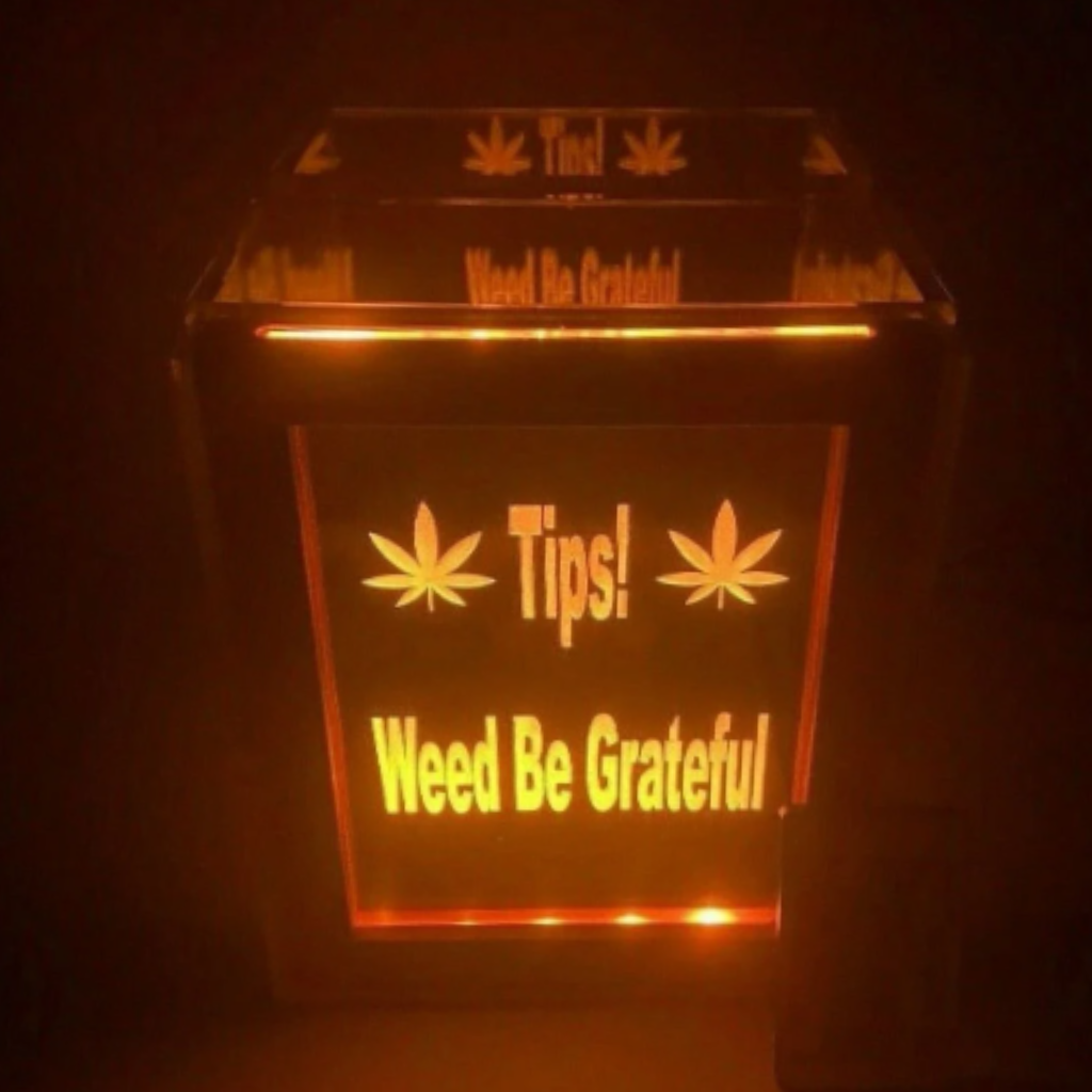 Tip Box Raffle Fund Raiser Donation Jar Fantastically Unique Eye Catching Personalized Engraved LED 16 Colors Changing 7"W x 8.5"H Container