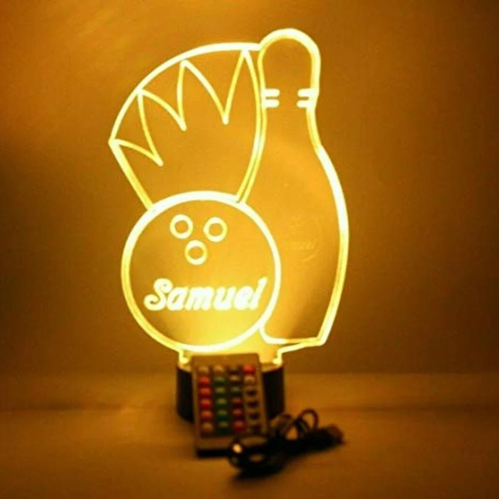 Bowling Ball and Pins LED Tabletop Night Light Up Lamp, 16 color options with Remote