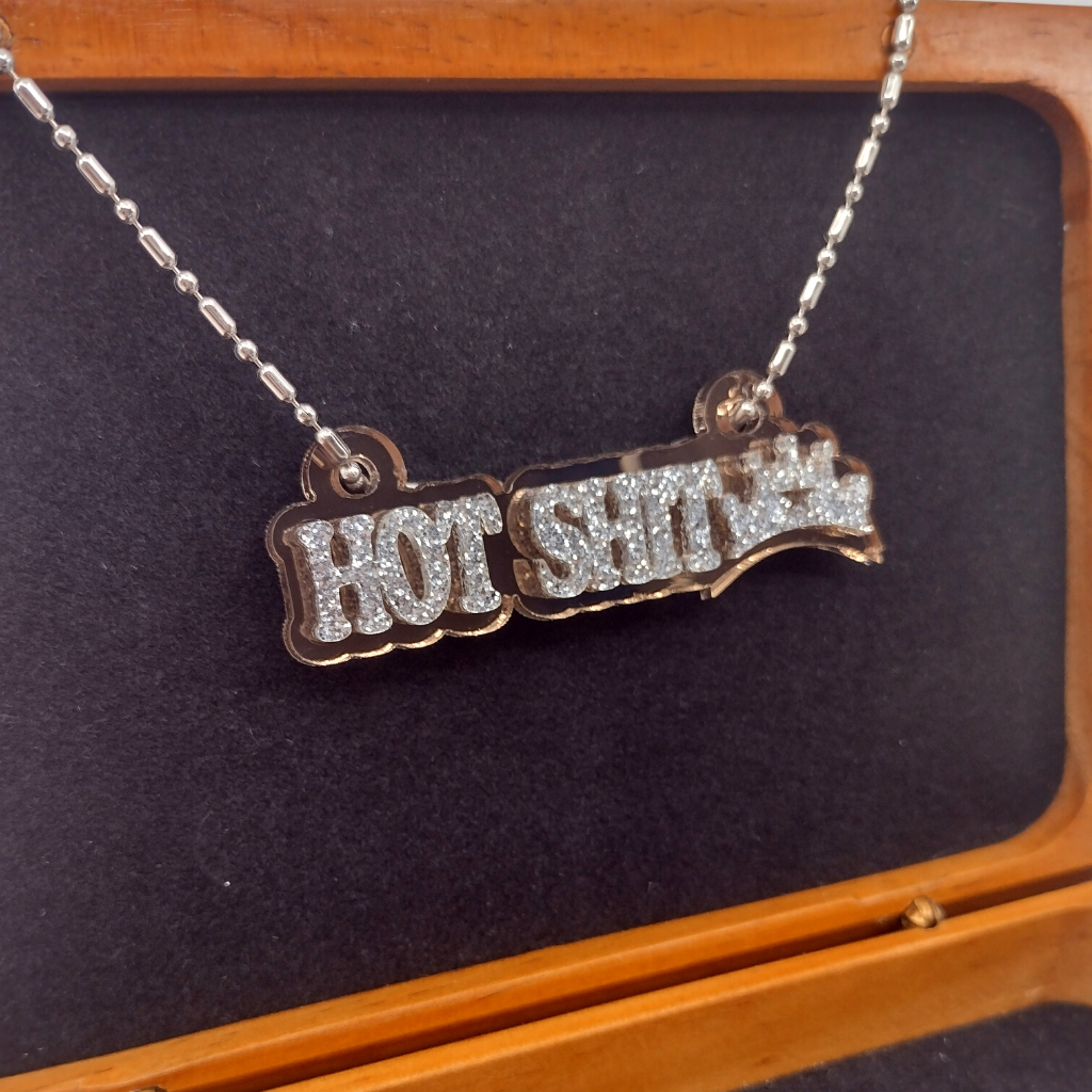 Custom Princess Crown Name Necklace, Personalized Glitter Name Necklace