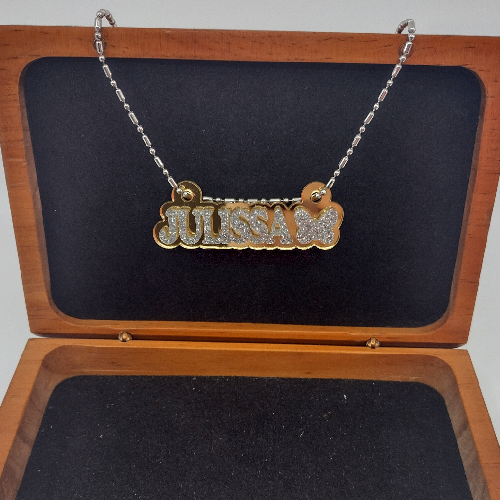 Custom Butterfly Name Necklace, Personalized Glitter Name Necklace