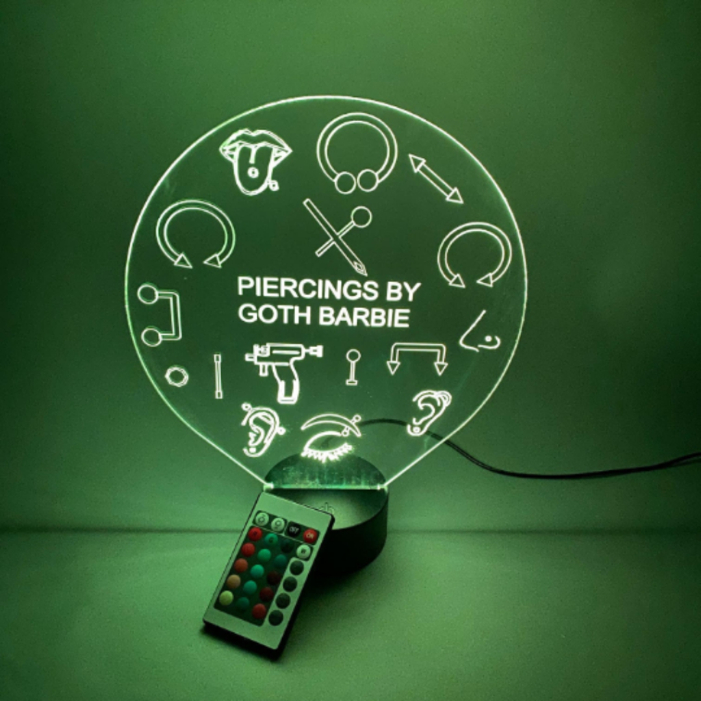 Body Piercing Shop, LED Tabletop Night Light Up Lamp, 16 Color options with Remote