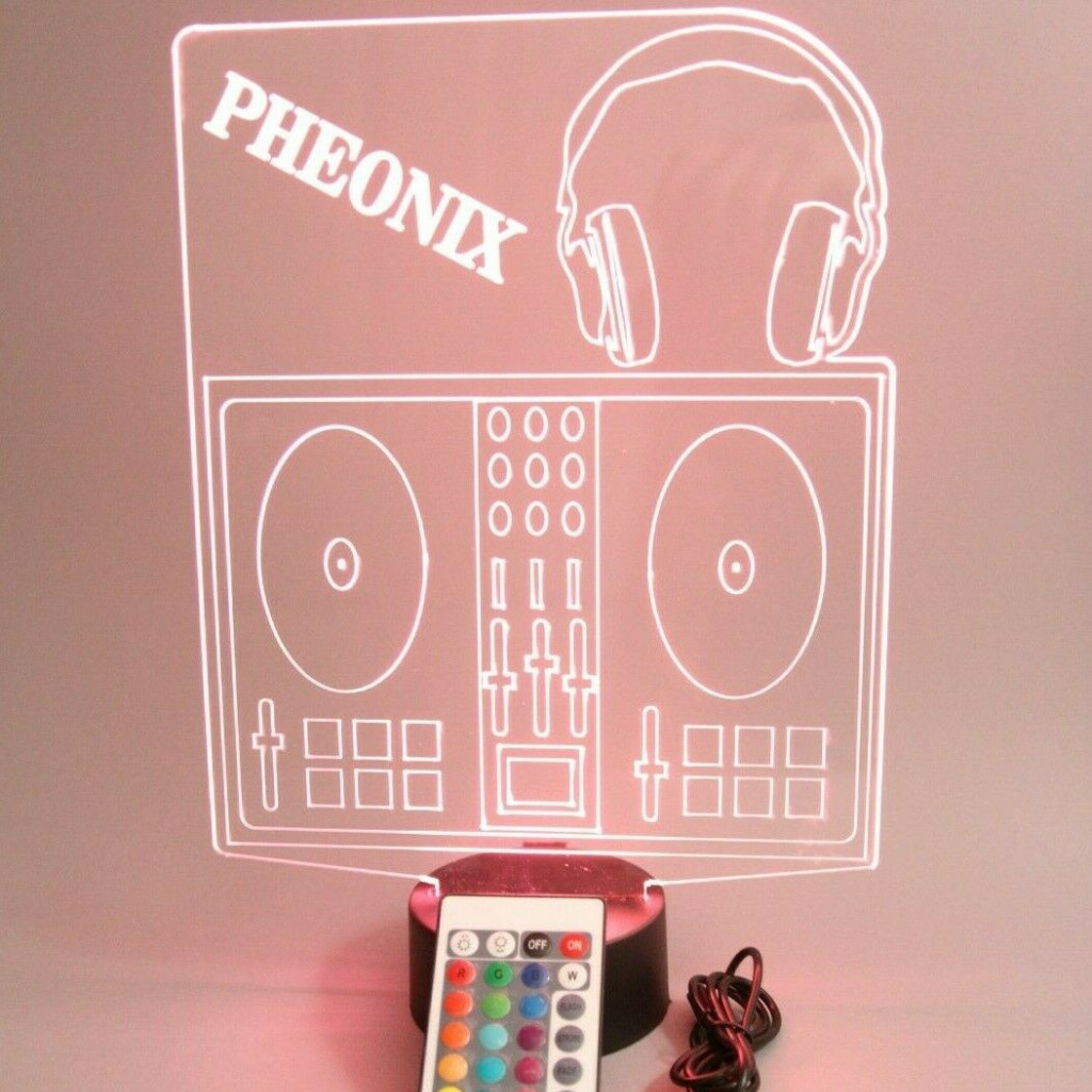 DJ Board Name LED Tabletop Night Light Up Lamp, 16 Color options with Remote