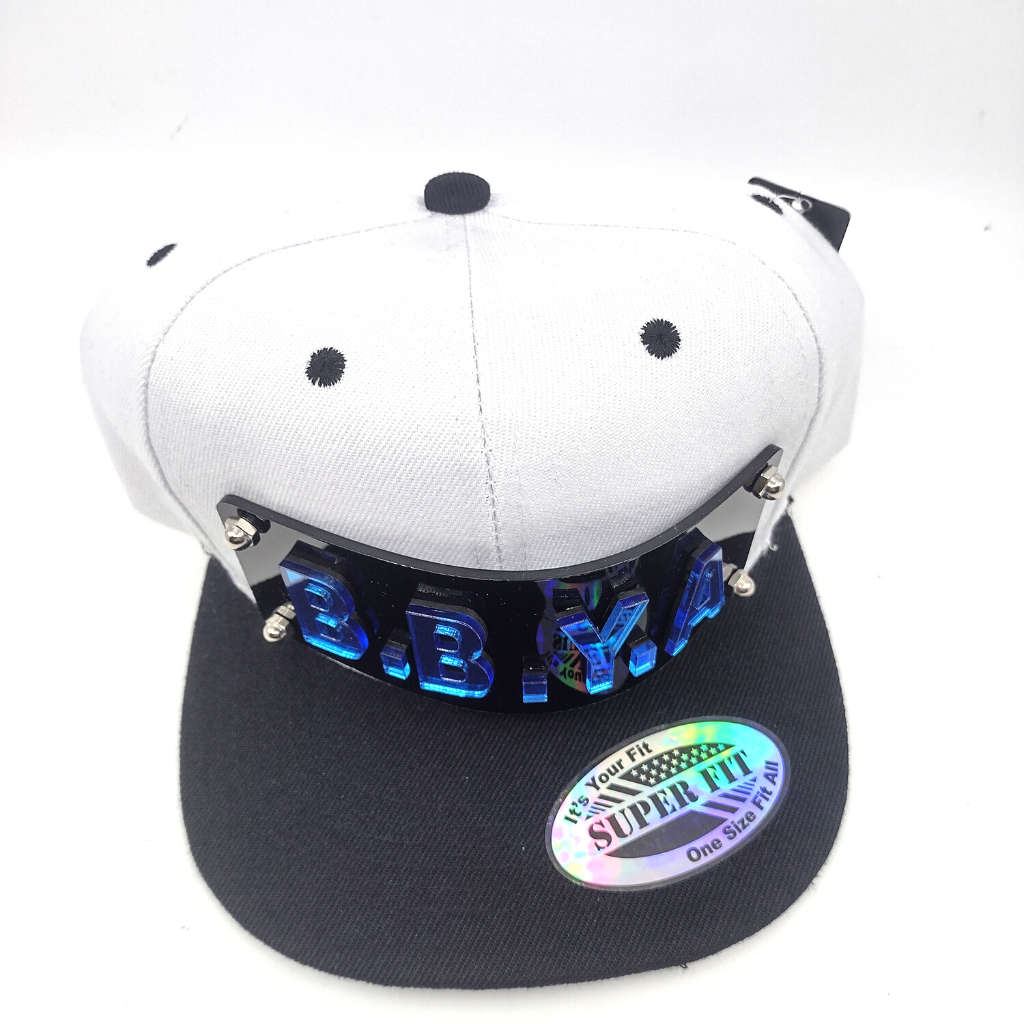 White and Black Custom Snapback Hat, Laser Cut Letters, Made to Order, Exclusive Creation