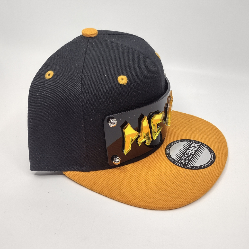 Black and Yellow Custom Snapback Hat, Laser Cut, Made to Order, Exclusive Creation