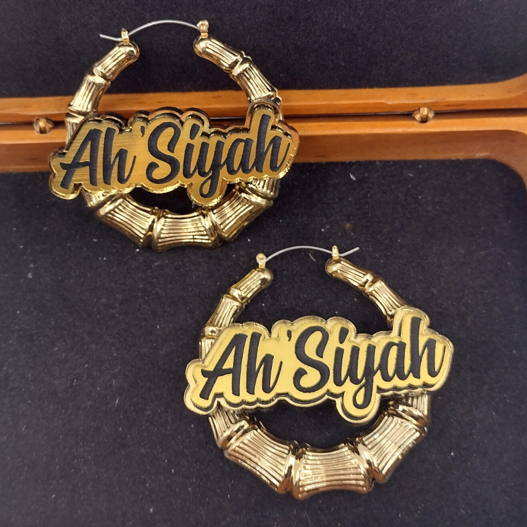 Custom Gold Hoop Earrings and a Name Necklace, Personalized Name, Hand-made Jewelry Set