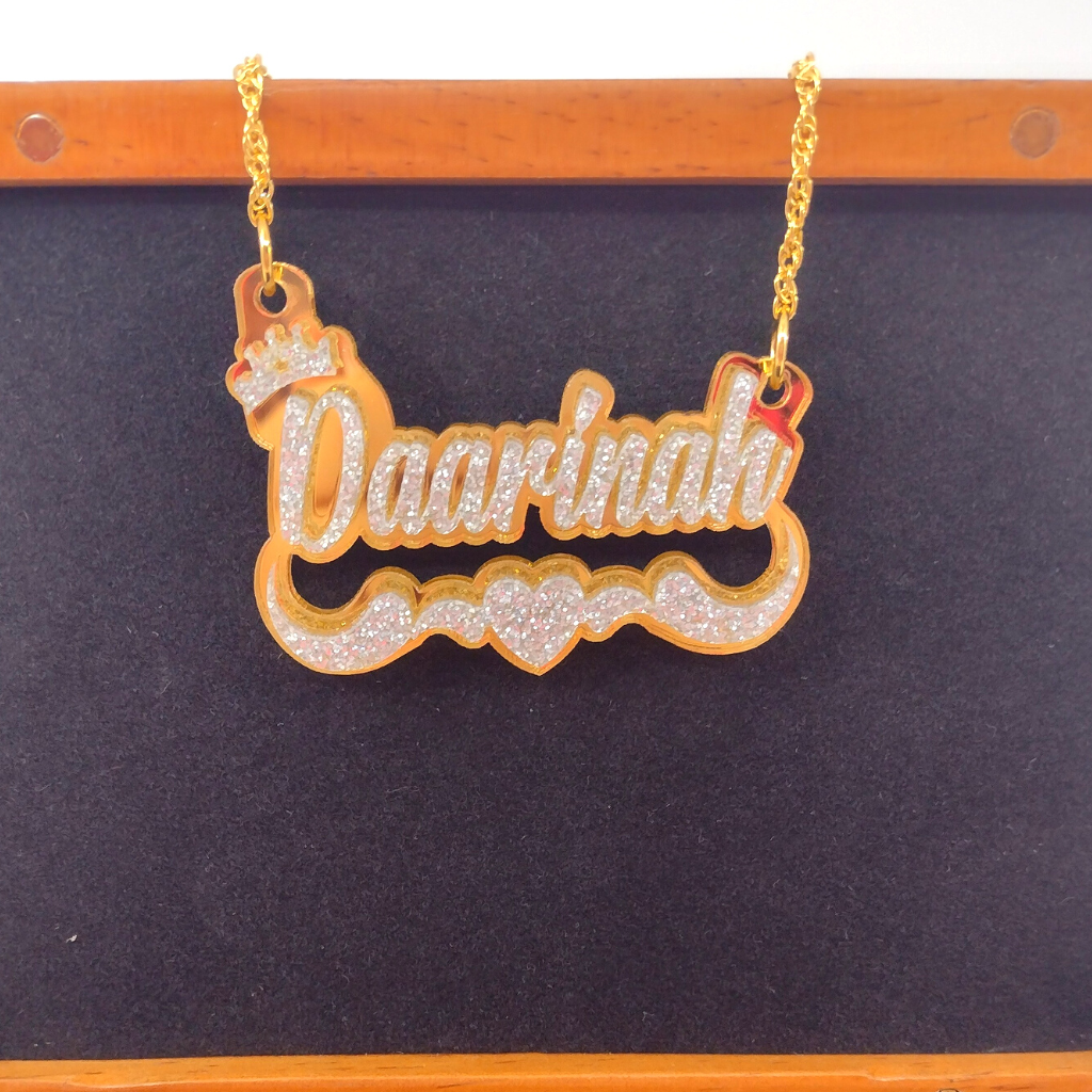 Heart and Swirl with Crown Custom Name Necklace