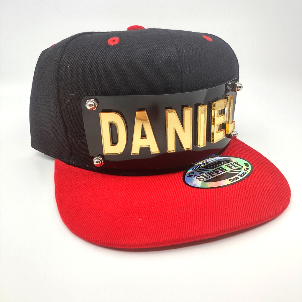 Black and Red Custom Snapback Hat, Laser Cut, Made to Order, Exclusive Creation
