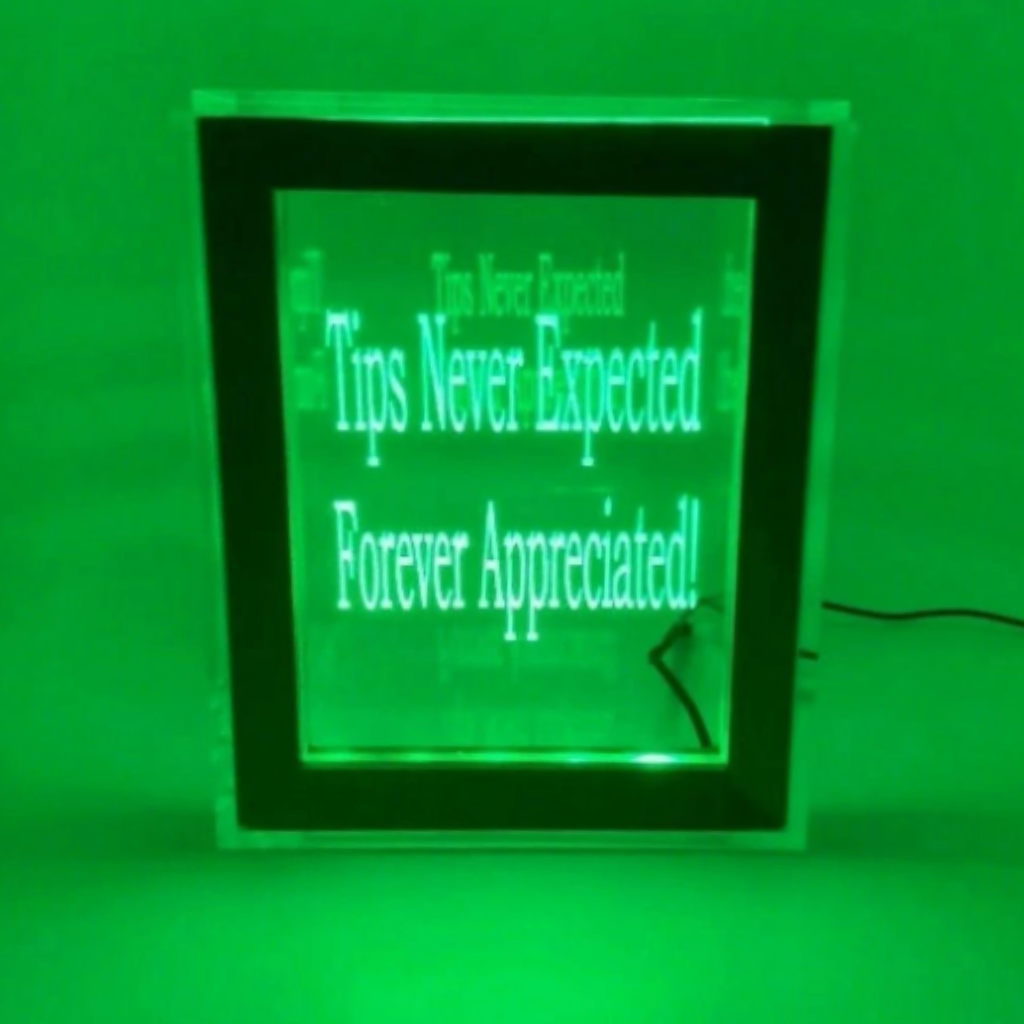 Tip Box Raffle Fund Raiser Donation Jar Fantastically Unique Eye Catching Personalized Engraved LED 16 Colors Changing 7"W x 8.5"H Container