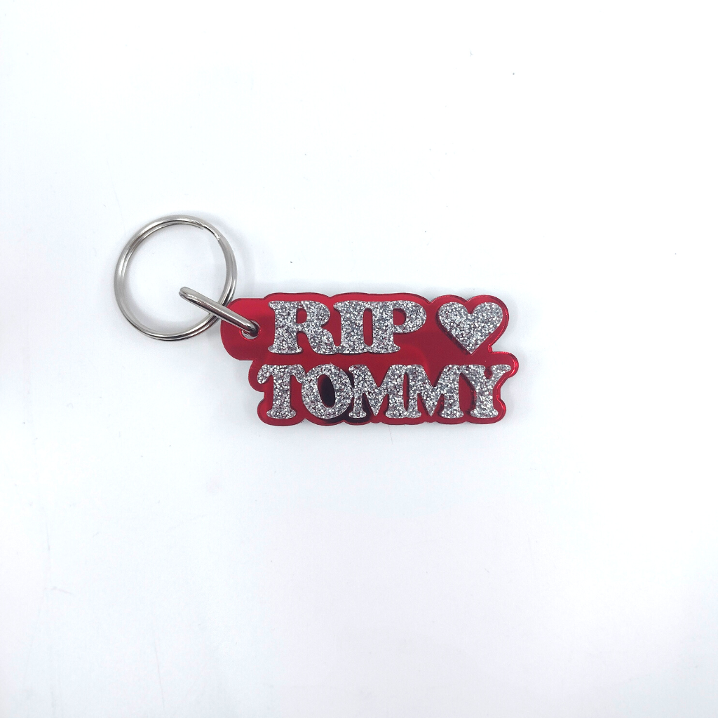 R.I.P Memorial Custom Name and Background Keychain with Heart