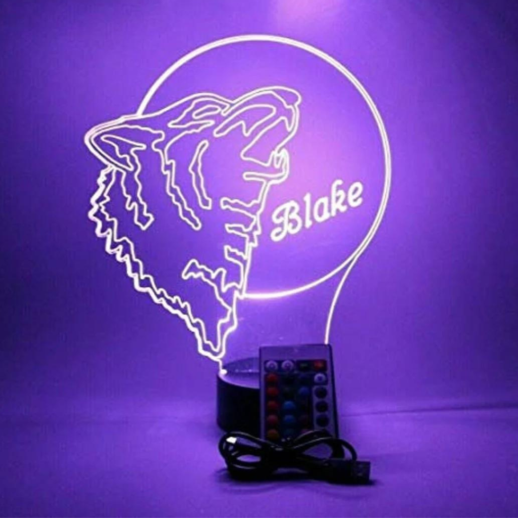 Wolf Howling to Moon LED Tabletop Night Light Up Lamp, 16 Color options with Remote