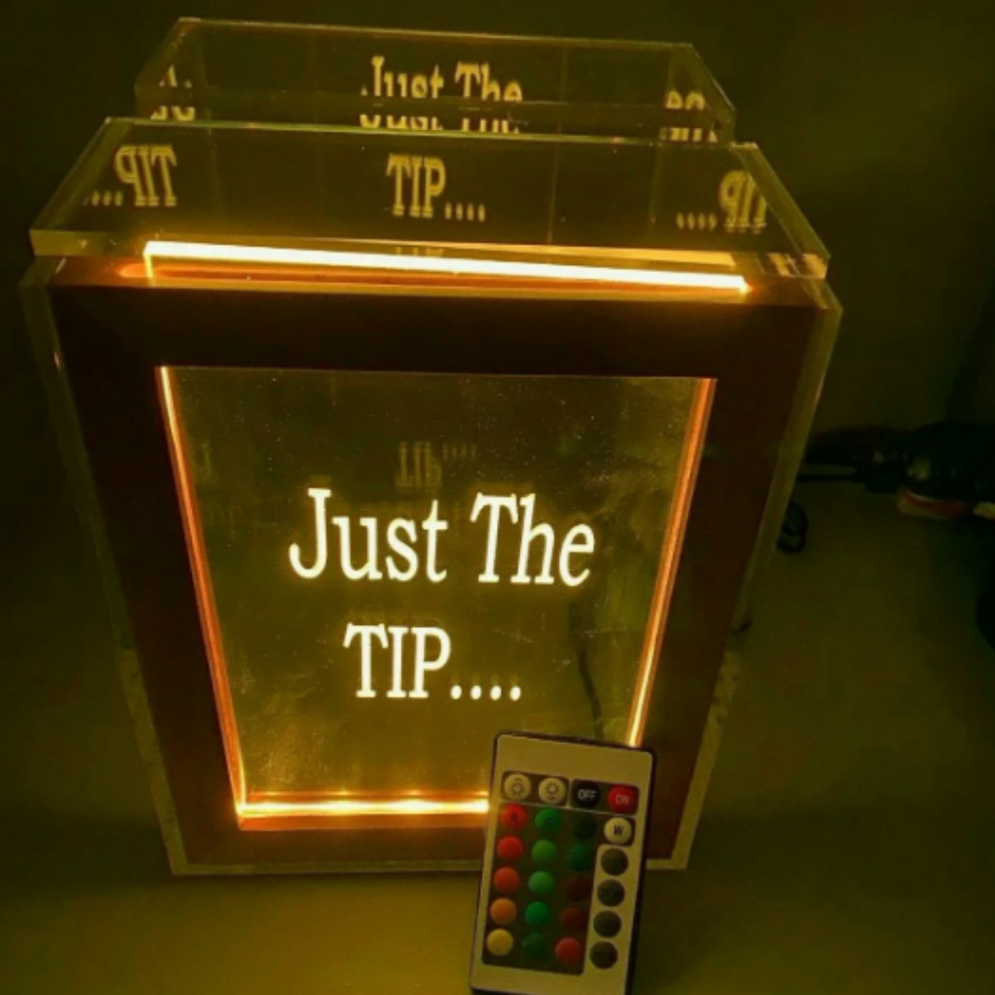 Tip Box Raffle Fund Raiser Donation Jar Fantastically Unique Eye Catching Personalized Engraved LED 16 Colors Changing 7"W x 8.5"H Container