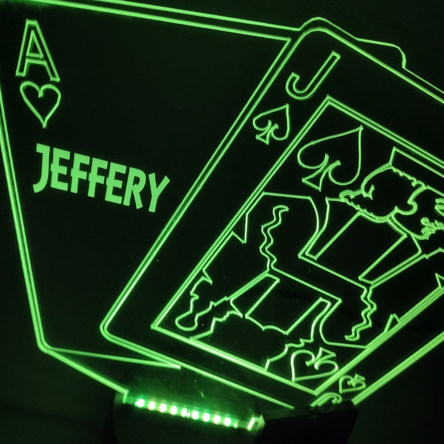 Ace and Jack Blackjack Playing Cards Night Light Up Lamp LED Personalized Black Jack Desk Table Lamp with Remote, 16 Colors, Free Engraved