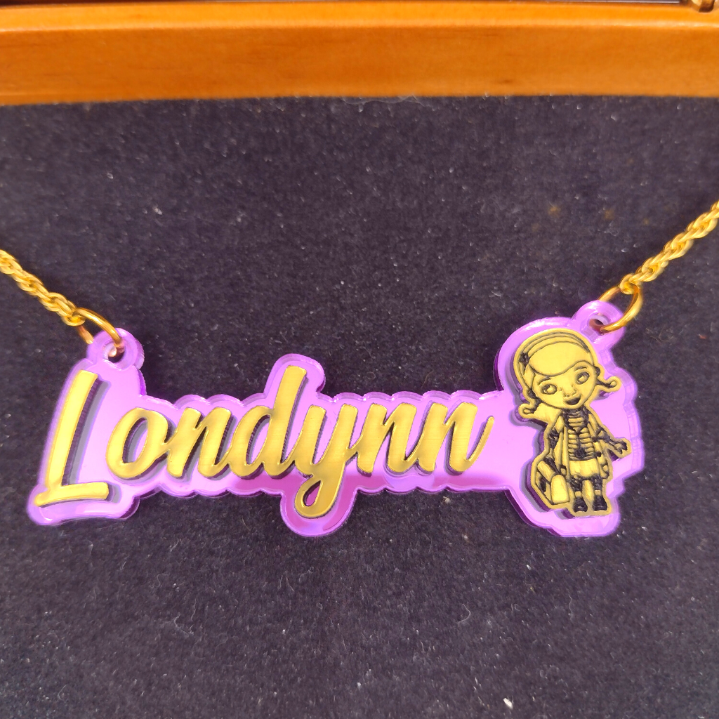 Custom Kid Doctor Character Name Necklace, Personalized Name and Background