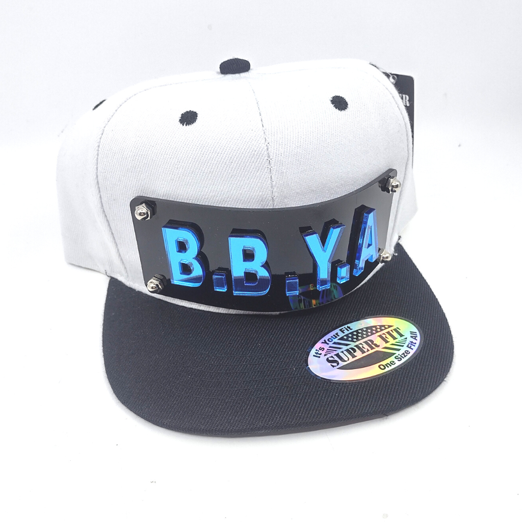 White and Black Custom Snapback Hat, Laser Cut Letters, Made to Order, Exclusive Creation