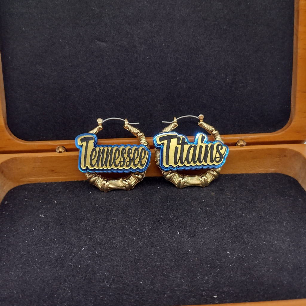 Custom Name and Background Gold Bamboo Hoop Earrings