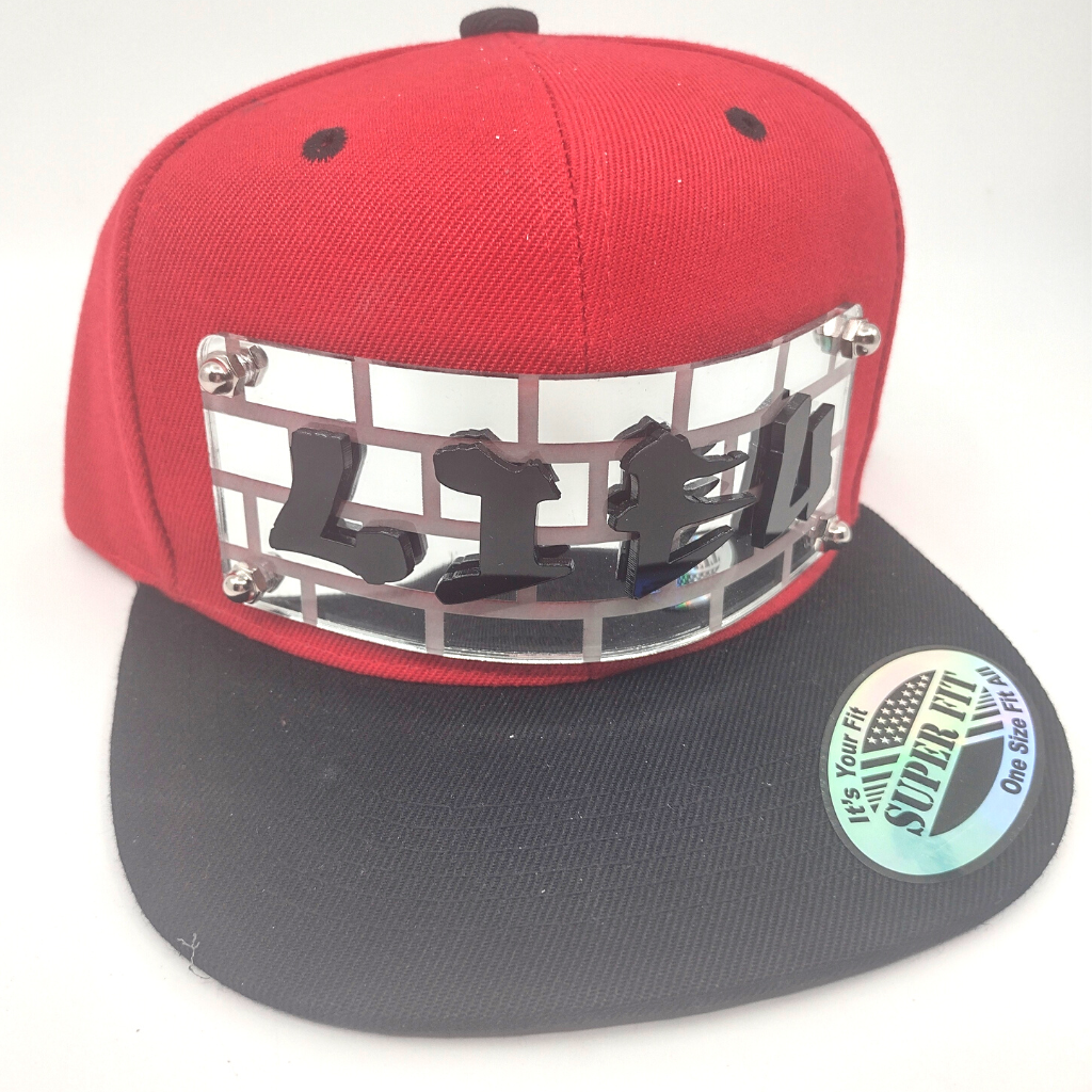 Red and Black Custom Snapback Hat, Laser Cut, Made to Order, Exclusive Creation