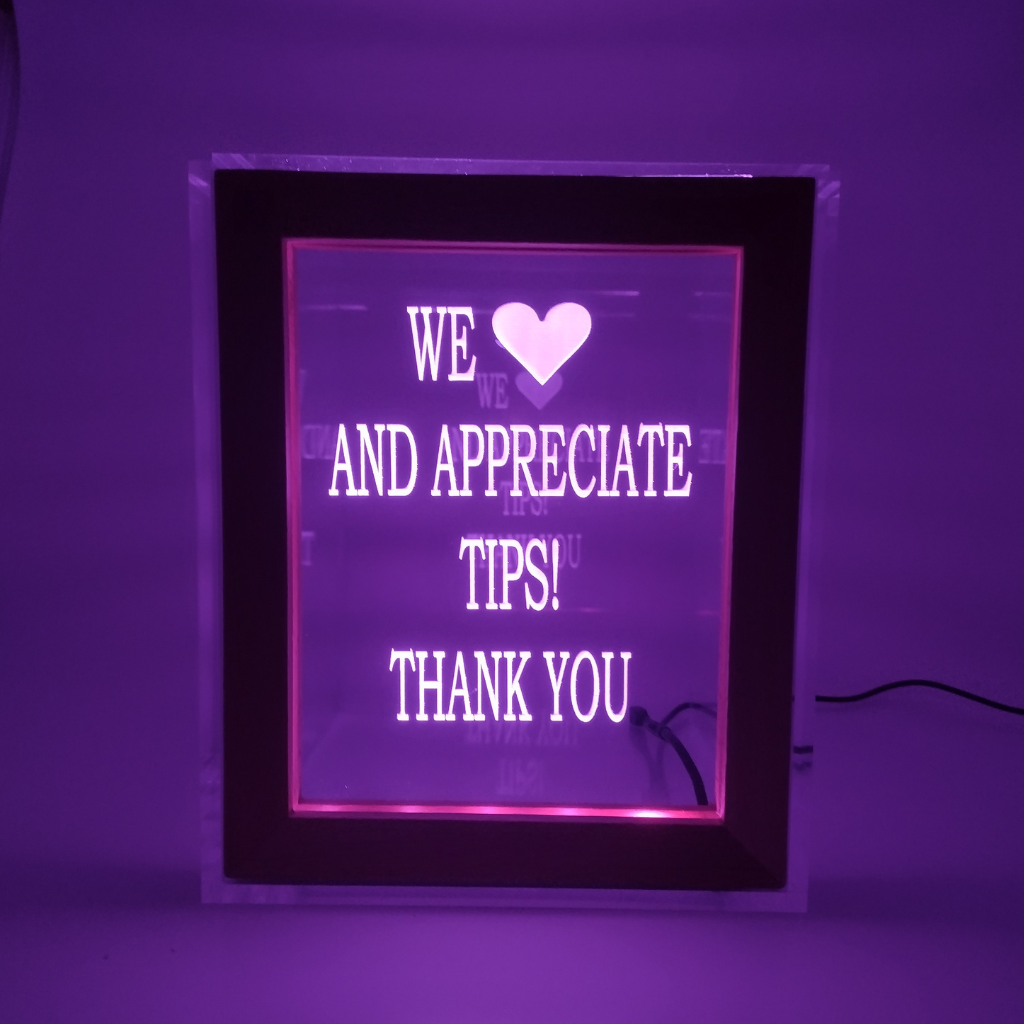 Tip Box Raffle Fund Raiser Donation Jar Fantastically Unique Eye Catching Personalized Engraved LED 16 Colors Changing 7"W x 8.5"H Container