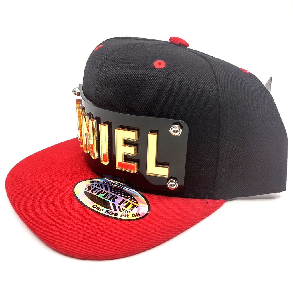 Black and Red Custom Snapback Hat, Laser Cut, Made to Order, Exclusive Creation