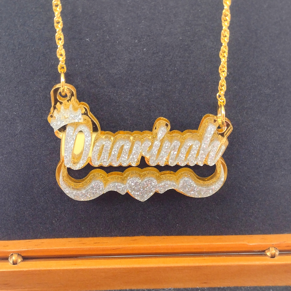 Heart and Swirl with Crown Custom Name Necklace