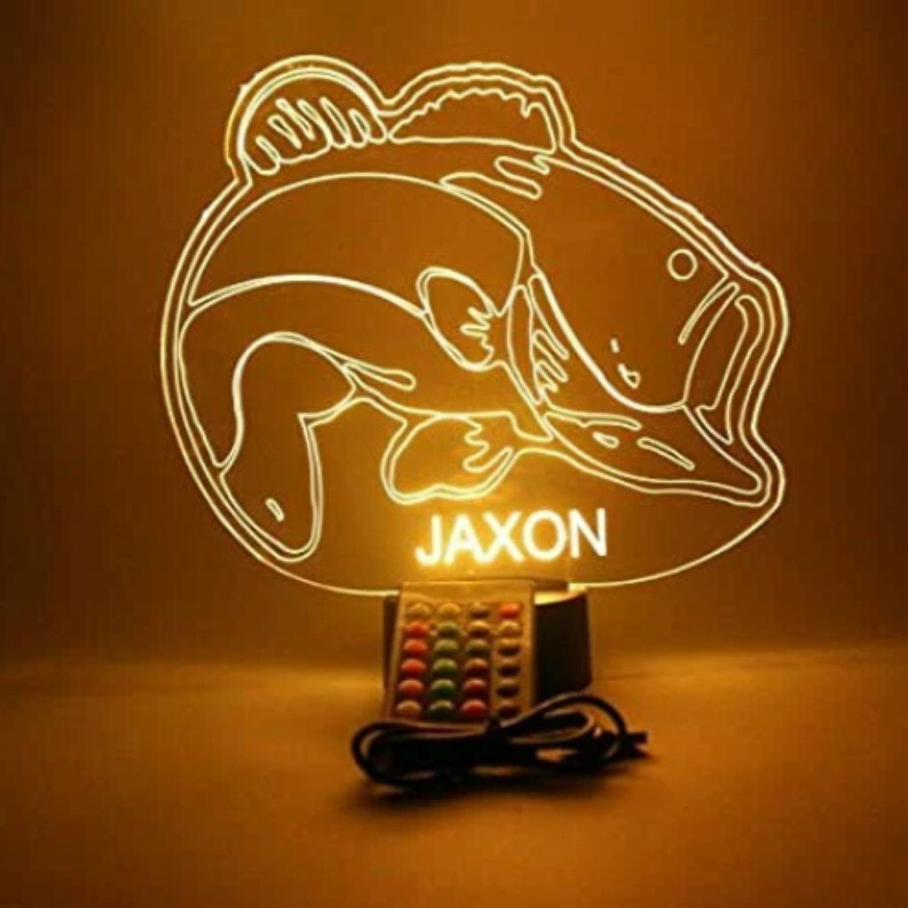 Bass Fishing LED Tabletop Night Light Up Lamp, 16 Color options with Remote