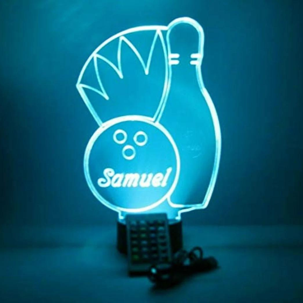 Bowling Ball and Pins LED Tabletop Night Light Up Lamp, 16 color options with Remote