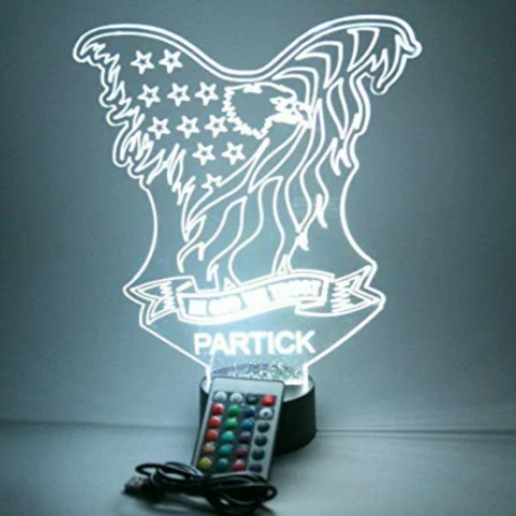 Bald Eagle American Bird, LED Tabletop Night Light Up Lamp, 16 Color options with Remote