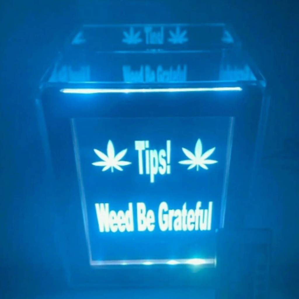 Tip Box Raffle Fund Raiser Donation Jar Fantastically Unique Eye Catching Personalized Engraved LED 16 Colors Changing 7"W x 8.5"H Container