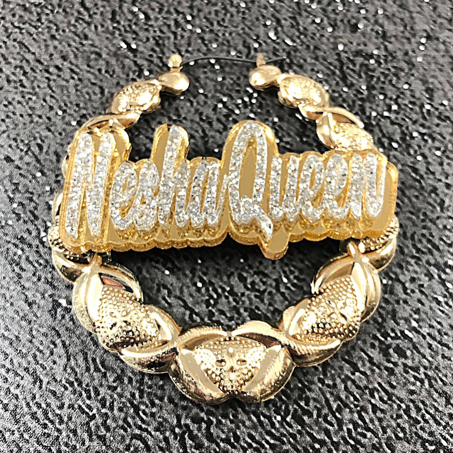 Gold Hoop XOXO Style Earrings Name Plate Laser Cut Personalized Custom Design Diamond Stunning Look, Attractive, Gorgeous Earrings