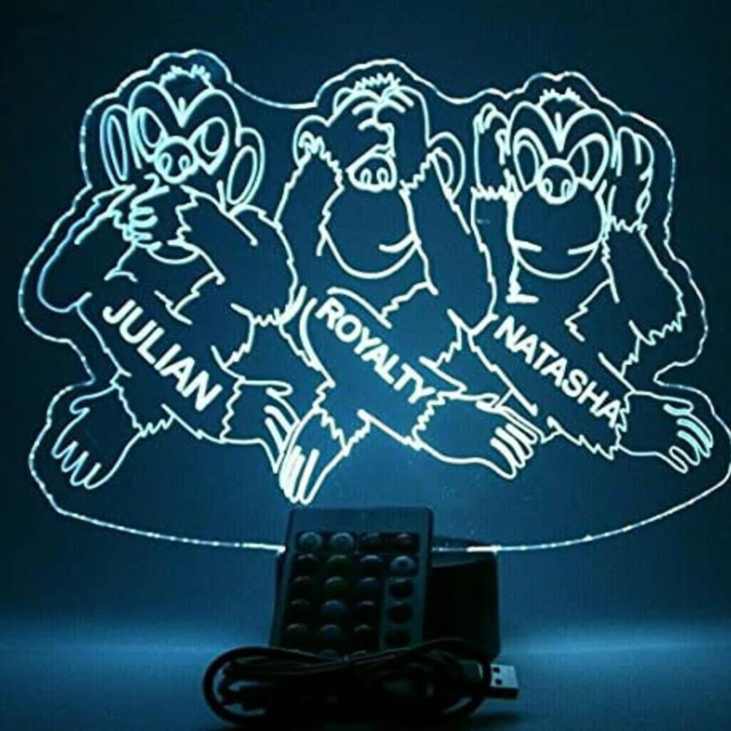 Hear See Speak No Evil Monkeys LED Tabletop Night Light Up Lamp, 16 Color options with Remote