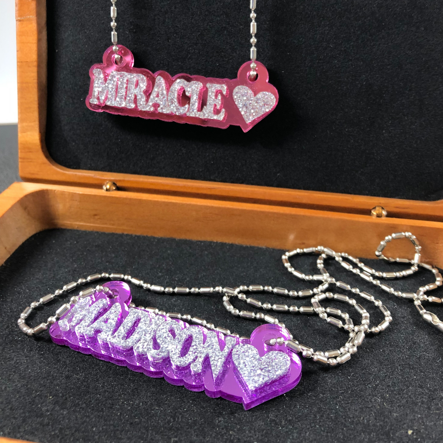 Custom Heart Name Necklace, Personalized Glitter Name Necklace