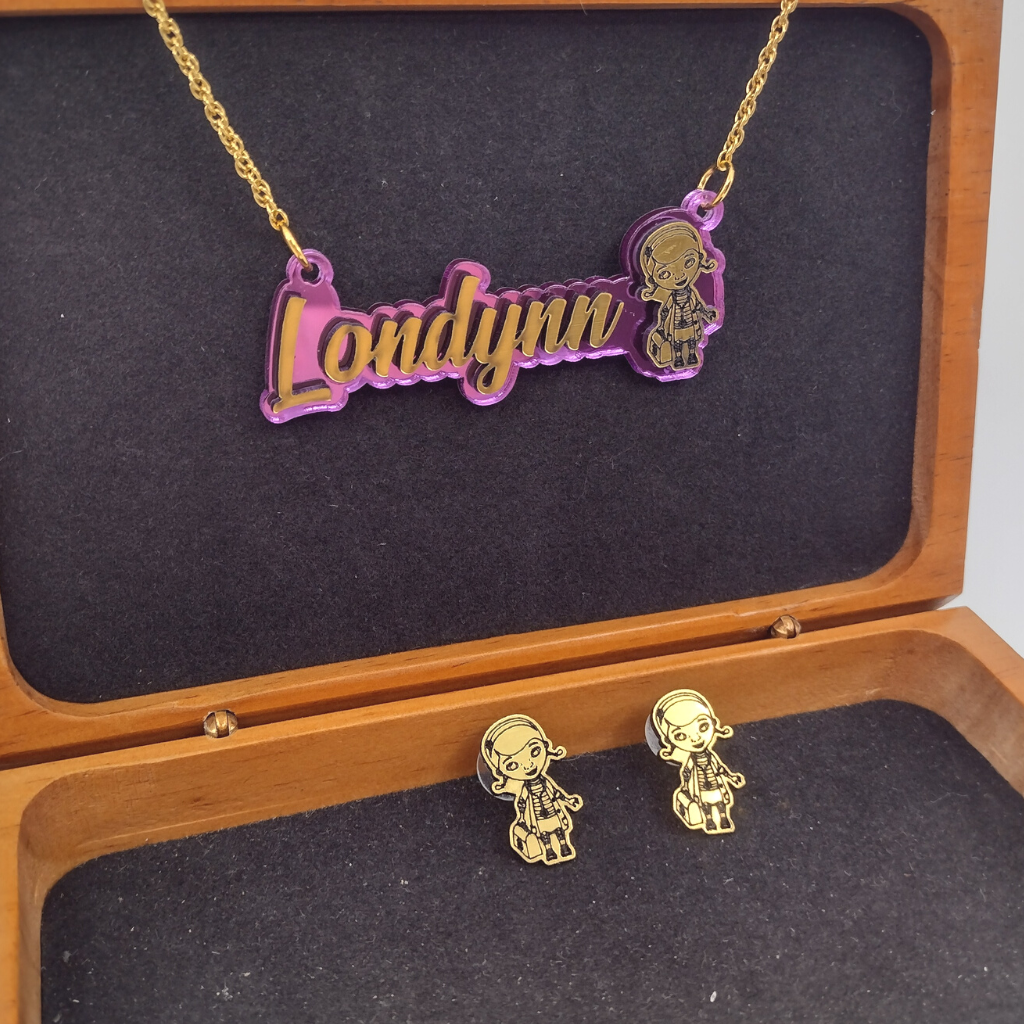 Custom Kid Doctor Character Personalized Necklace and Studs Jewelry Set