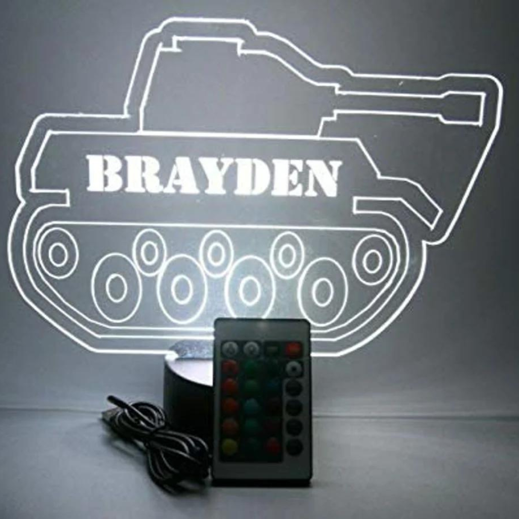 Armored Combat Battle Tank LED Tabletop Night Light Up Lamp, 16 Color options with Remote
