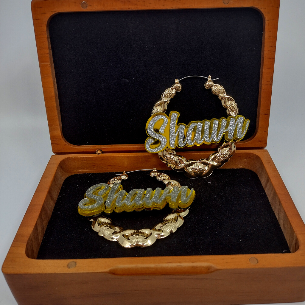 Custom XOXO Name and Background Gold Hoop Earrings