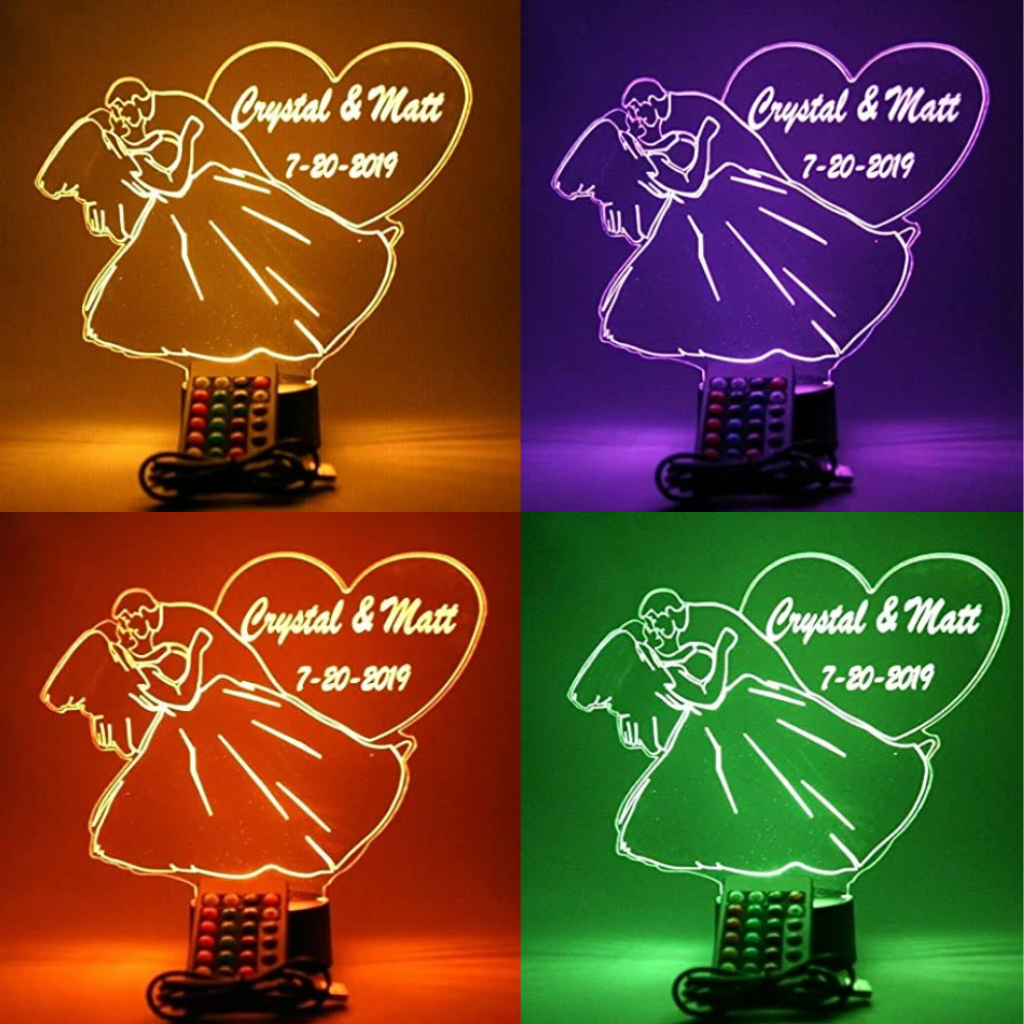 Wedding Couple LED Tabletop Night Light Up Lamp, 16 Color options with Remote