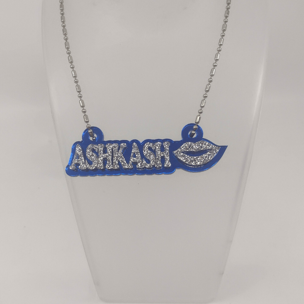 Custom Lips Name Necklace, Personalized Glitter Name Necklace